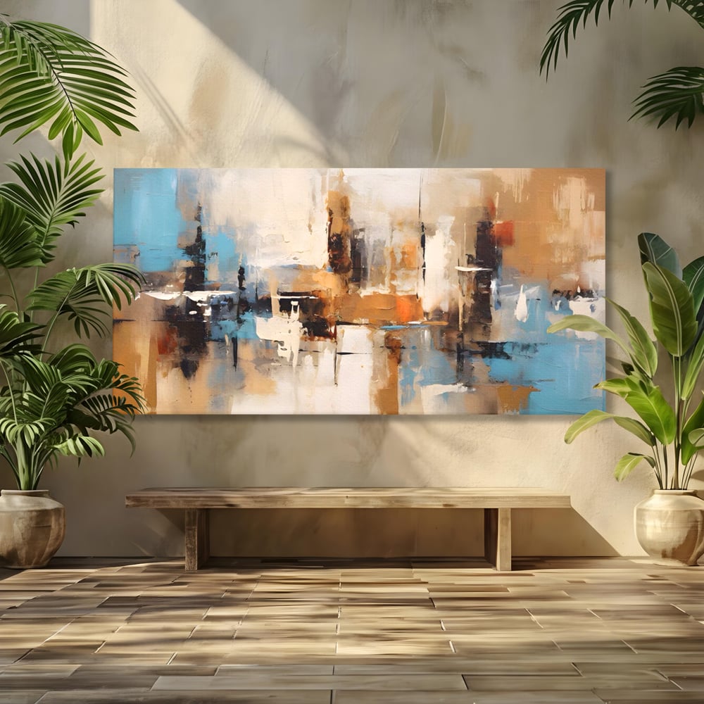 Tablou canvas cu pictura abstracta cu linii verticale, fara rama, pe sasiu de lemn